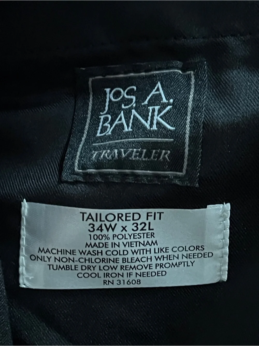Jos A Bank Traveler Tailored Fit Dress Pants Mens 34x32 Black Office Luxury